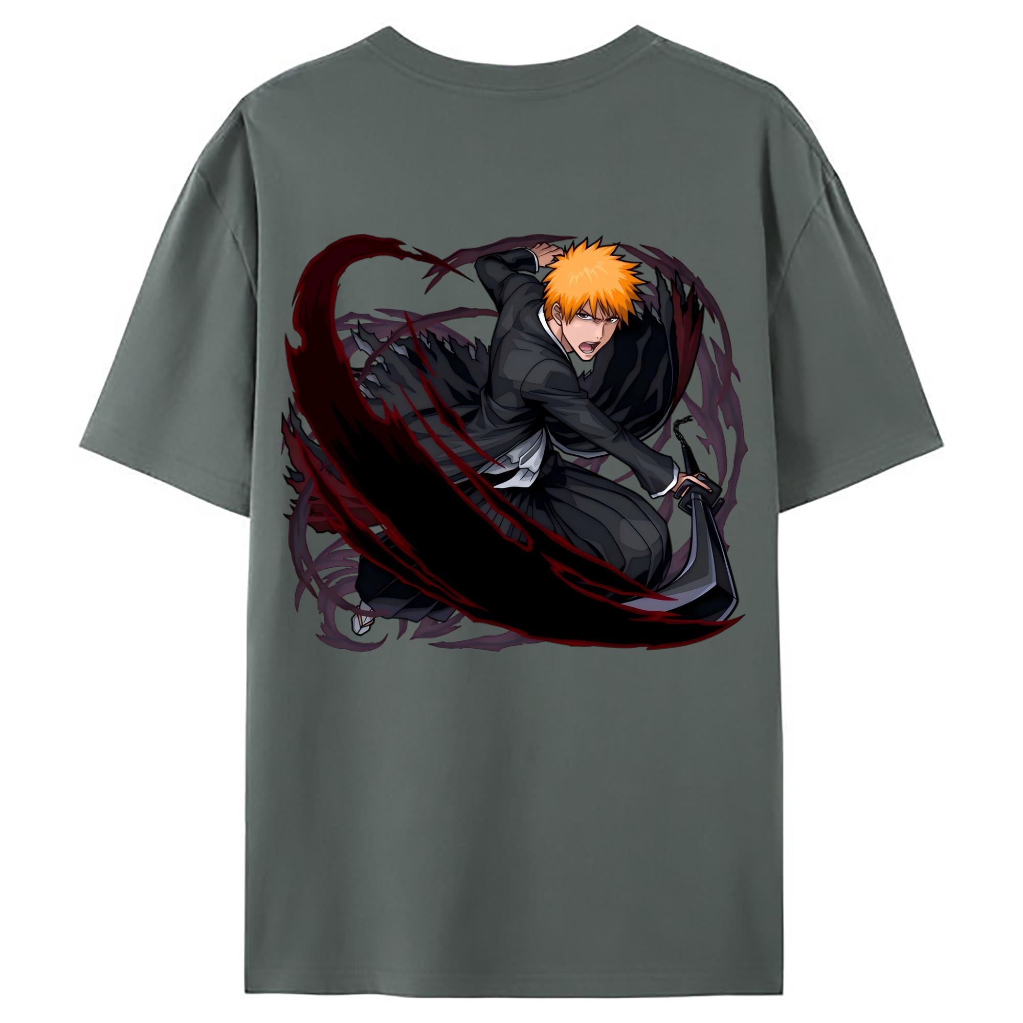 （画像用） ブリーチ 黒崎一護（くろさき いちご）BLEACH Kurosaki Ichigo 綿100％ メンズ半袖Tシャツ（バックプリント） 通気性